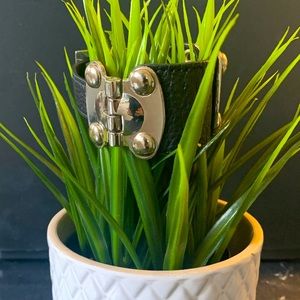 BLACK VEGAN LEATHER AND METAL CUFF BRACELET